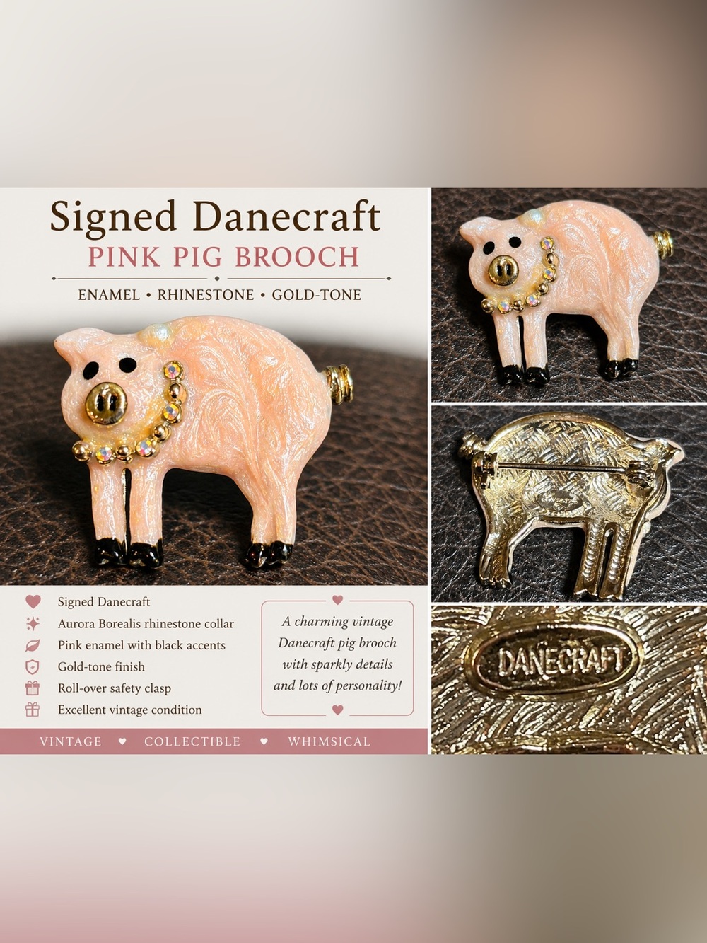 Vintage Danecraft Silvertone & Pink Enamel